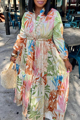 Colour Casual Print Patchwork V Neck Long Sleeve Dresses