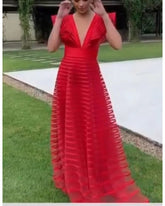 Deep V special corrugated dress