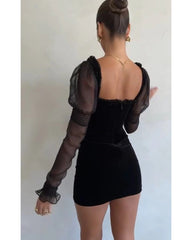 Fall one-line neck princess sleeve hip dress