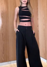 Features an empty waistcoat suit for women