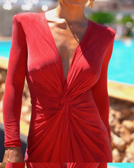 Long Sleeve Solid Pleated Dress