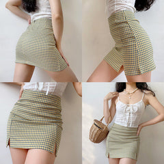 Olive Check Mini Skirt