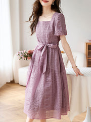 Ava Elegant Square Neck Tie Dress