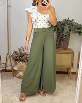 Casual Polka Dot Top & Pants Two-Piece Set