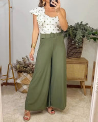 Casual Polka Dot Top & Pants Two-Piece Set