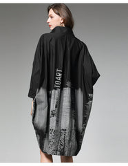 Abstract Printed Long Sleeves Stand Collar Midi Dress