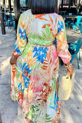 Colour Casual Print Patchwork V Neck Long Sleeve Dresses