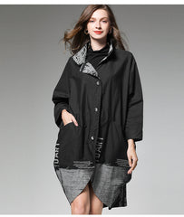 Abstract Printed Long Sleeves Stand Collar Midi Dress