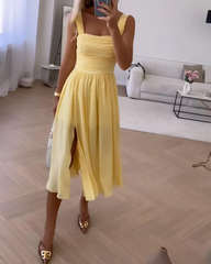 Fashionable solid color suspender resort wind ladies dress