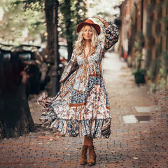 Artistic Retro With Belt V-Neck Dress