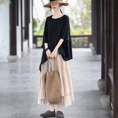 Loose Batwing Lace-up Long T-shirt