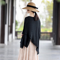 Loose Batwing Lace-up Long T-shirt