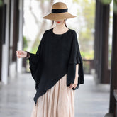 Loose Batwing Lace-up Long T-shirt