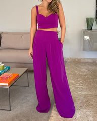 Casual Solid Color Vest & Pants Two-piece Set