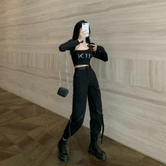 Hip Hop Style Solid High Waist Casual Pants