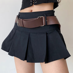 Y2K Corduroy Pleated Mini Skirt // Black