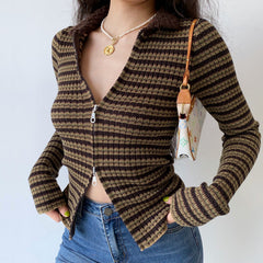 90s Film Double Zipper Cardigan ~ HANDMADE