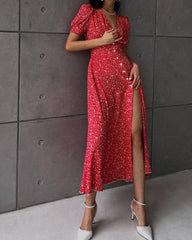 Fashion holiday style floral print short-sleeved dress