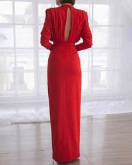 Pleated Long Sleeve Hollow Dress