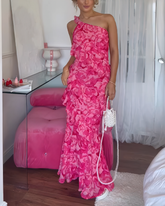 Rose pink one shoulder dress