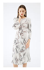 Abstract Printed Lapel Midi Dress