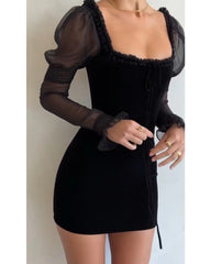 Fall one-line neck princess sleeve hip dress