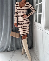 Long Sleeve Color Block Sweater Dress