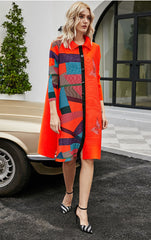 Abstract Printed Loose Lapel Midi Dress