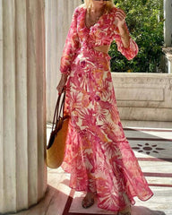 Fashion holiday style hollow waist flower print dress