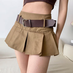 Y2K Corduroy Pleated Mini Skirt