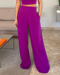 Casual Solid Color Vest & Pants Two-piece Set