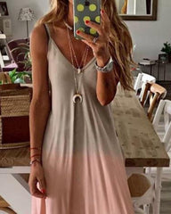 Contrast Leopard Print V-Neck Cami Maxi Dress