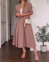 Long Sleeve Coat Skirt Two Piece Suit