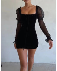 Fall one-line neck princess sleeve hip dress