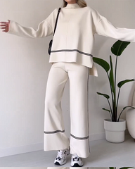 Round Neck Line Printed Top and Pants Two-piece Suit