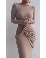 Fall long-sleeved irregular slim dress