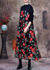 Red Knit Patchwork Long Dress Asymmetrical