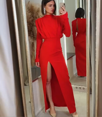 Pleated Long Sleeve Hollow Dress