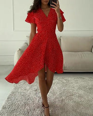 Printed Short Sleeve Irregular Dress