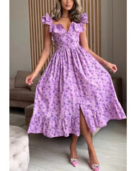 Casual printed V-neck dress