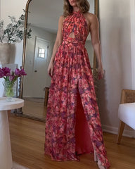 Floral Print Sleeveless Long Dress