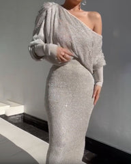 Diagonal shoulder knitted suit woman