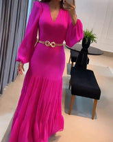 Deep V long sleeve casual dress dress
