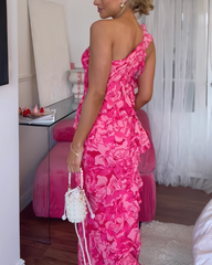 Rose pink one shoulder dress