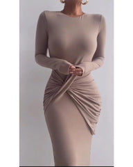 Fall long-sleeved irregular slim dress