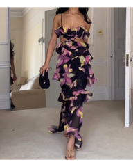 Long dress with empty print and halter