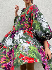 Casual Retro V-Neck Floral Dress