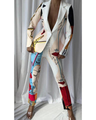 Personalized casual lapel print suit