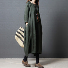 100% Linen Manual Embroidered Long Dress