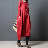 100% Linen Manual Embroidered Long Dress